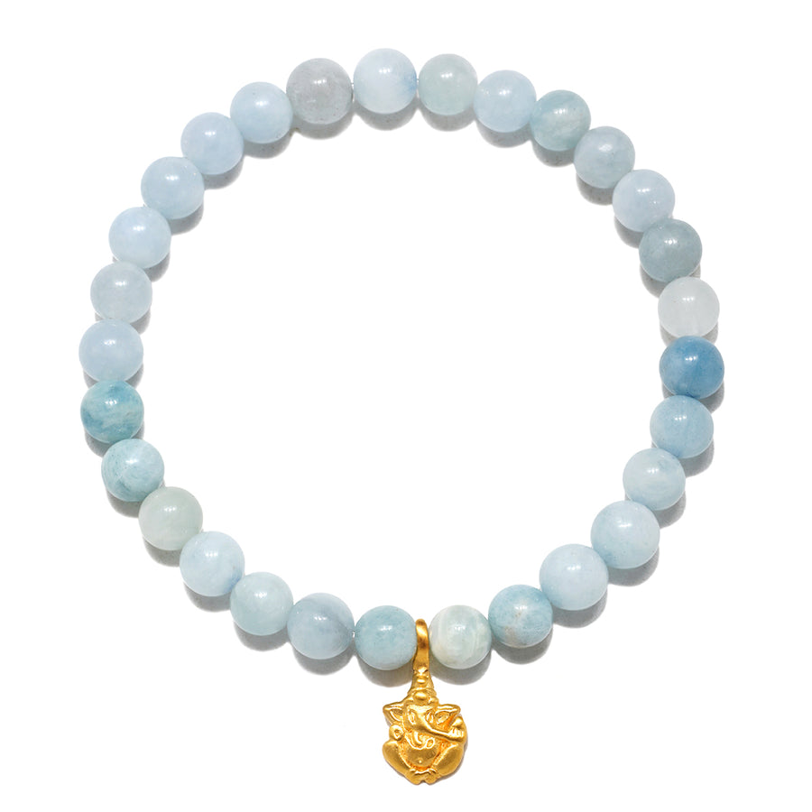 Aquamarine Ganesha Stretch Bracelet