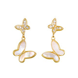 Mother of Pearl Double Stud Drop Butterfly Earrings