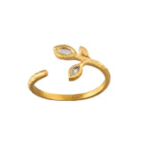 White Topaz Leaf Open Adjustable Ring