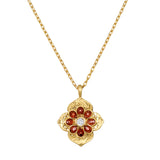 Garnet and White Topaz Lotus Flower Necklace