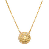White Topaz Lotus Coin Necklace
