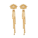 White Topaz Lotus Drop Chain Earrings