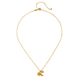Close-up of the Spirit in Transformation Lotus Moon Necklace highlighting its delicate gold chain and pendant details, embodying spiritual significance, including meanings of transformation and charm, ideal for those who appreciate yoga and zodiac influences.