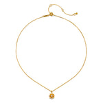 The Soul Renew Gold Lotus Necklace displayed on a white background, highlighting its elegant design of a lotus charm with a white topaz stone. This spiritual jewelry symbolizes manifestation and serves as a talisman for those seeking spiritual alignment and meaningful experiences in their lives.