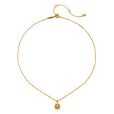 The Soul Renew Gold Lotus Necklace displayed on a white background, highlighting its elegant design of a lotus charm with a white topaz stone. This spiritual jewelry symbolizes manifestation and serves as a talisman for those seeking spiritual alignment and meaningful experiences in their lives.