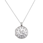 Mother Moon Silver Locket Necklace featuring intricate celestial design with crescent moon and phases, symbolizing protection and nourishment in spiritual jewelry, perfect for meditation, yoga, and meaningful manifestations.