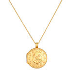 Mother Moon Gold Locket Necklace featuring a crescent moon design, symbolizing nourishment and protection, ideal for spiritual jewelry enthusiasts and those seeking meaning in their talismans for meditation and manifestation.