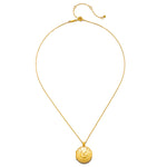 Elegant Mother Moon Gold Locket Necklace featured alone, highlighting its intricate design and spiritual significance, perfect as a talisman for manifestation and reflection on the sun and moon energies.