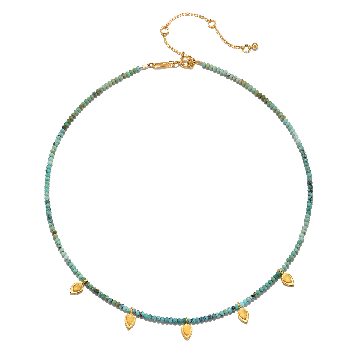 Emerging Hope Turquoise Petal Choker Necklace featuring turquoise beads and golden lotus petals, symbolizing new beginnings and full potential. This piece of spiritual jewelry is perfect for meditation and manifestation, embodying protection and meaningful charm. Ideal for yoga enthusiasts and zodiac lovers.