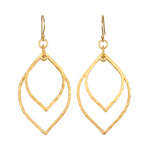 Transformed by Light Lotus Linear Earrings showcasing hammered 18kt gold plating, ideal for spiritual jewelry enthusiasts. These elegant earrings embody the meaning of transformation and new beginnings, perfect for meditation and manifestation practices.