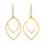 Transformed by Light Lotus Linear Earrings showcasing hammered 18kt gold plating, ideal for spiritual jewelry enthusiasts. These elegant earrings embody the meaning of transformation and new beginnings, perfect for meditation and manifestation practices.