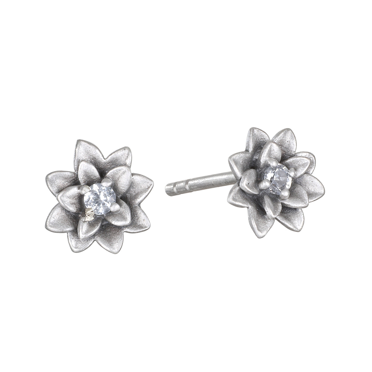 Soul Renewal Silver Lotus Earrings showcasing a beautiful lotus flower design with white topaz accents, symbolizing new beginnings and potential. These spiritual jewelry pieces serve as a perfect talisman for meditation and manifestation, connecting you to your zodiac energies while embodying protection and meaningful charm in your everyday look.