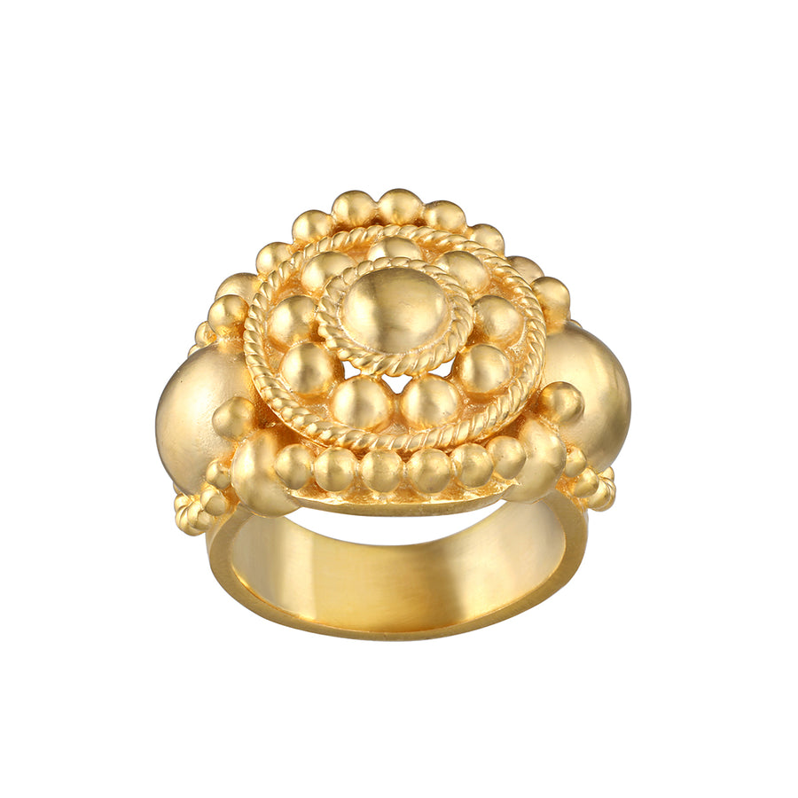 Thick Gold Mandala Ring- Size 7