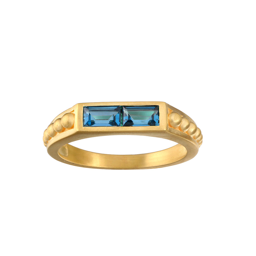 Blue Topaz Baguette Gold Ring- Size 7