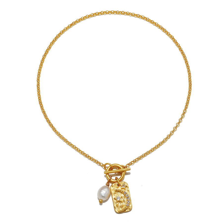 Freshwater Pearl & Celestial Coin Toggle bracelet