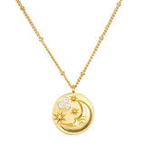 White Topaz Moon Coin Necklace