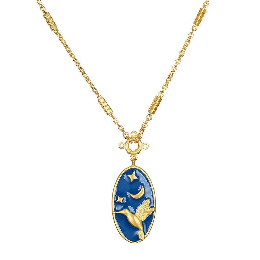Hummingbird Celestial Blue Enamel Necklace