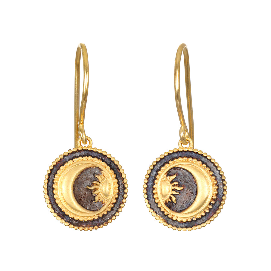 Black and Gold Celestial Coin Earrings