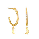 White Topaz Moon Hoop Earrings