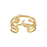 Star and Moon White Topaz Adjustable Ring