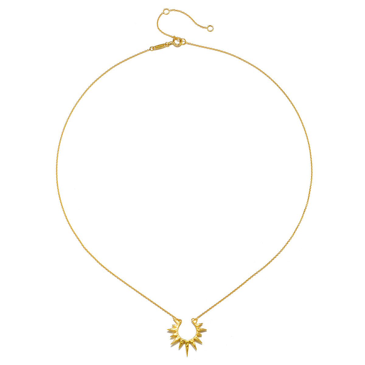 Detail of the Incandescent Glow 14kt Gold Starburst Necklace, highlighting its intricate craftsmanship in 14kt gold, a perfect piece for those seeking spiritual jewelry that inspires and radiates positivity for meditation and manifestation.