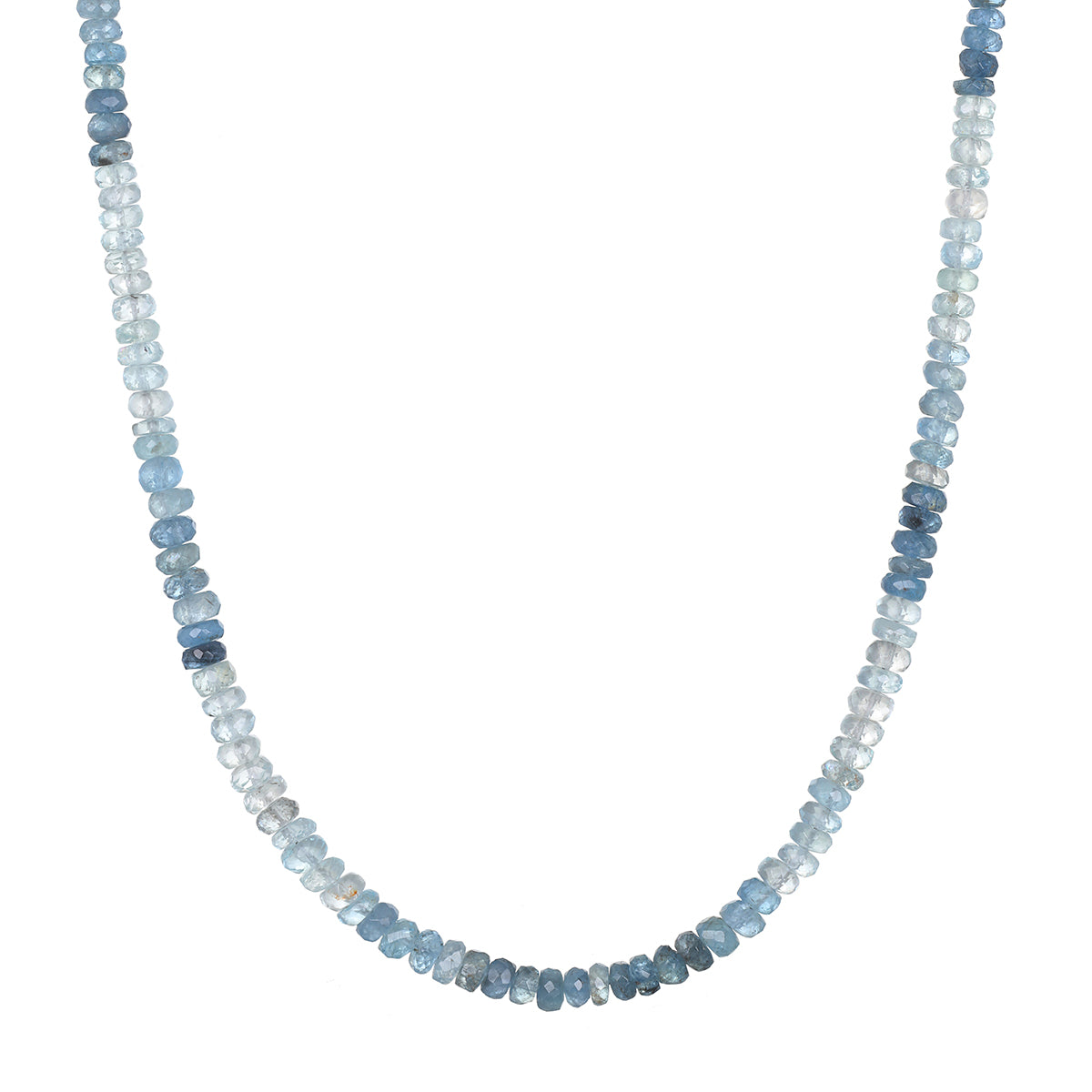 Shades of Courage 14kt Gold Aquamarine Necklace featuring beautifully shaded aquamarine gemstones, perfect for meditation and manifestation. This spiritual jewelry serves as a talisman for tranquility and protection, connecting with the energy of the sun and moon. An ideal piece for yoga enthusiasts and those seeking meaningful adornments.
