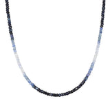 Shades of Love 14kt Gold Sapphire Necklace showcasing an exquisite ombré effect with sapphire gemstones, perfect for spiritual jewelry and meditation. This piece is not just jewelry; it's a talisman that embodies the meaning of trust and protection, perfect for yoga and manifestation practices.