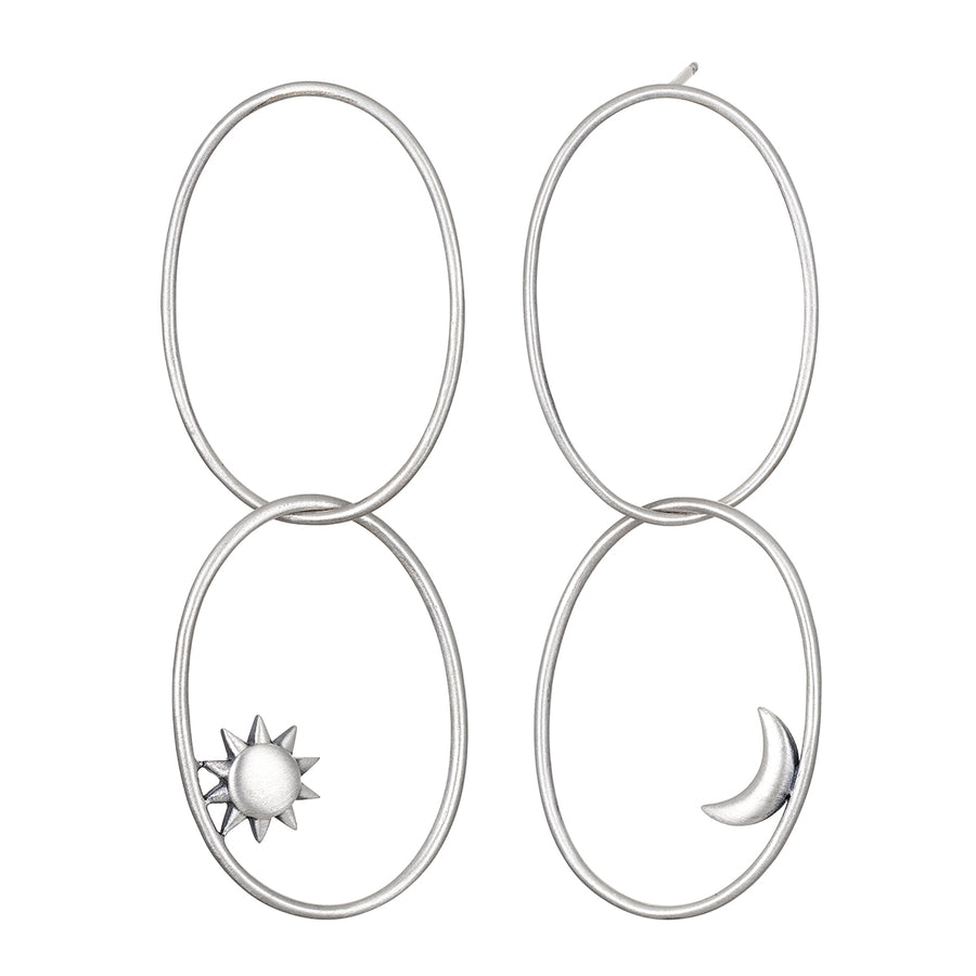 Linear Hoop Celestial Silver Earrings