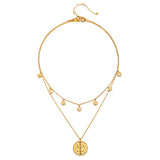 A full view of the Intention of Balance Necklace Set displaying its intricate layers, including a coin pendant and chakra symbols, representing a meaningful talisman for zodiac alignment and meditation.