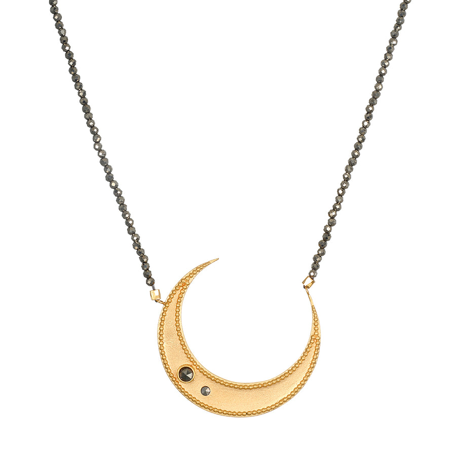 Pyrite Beaded Moon Pendant Necklace