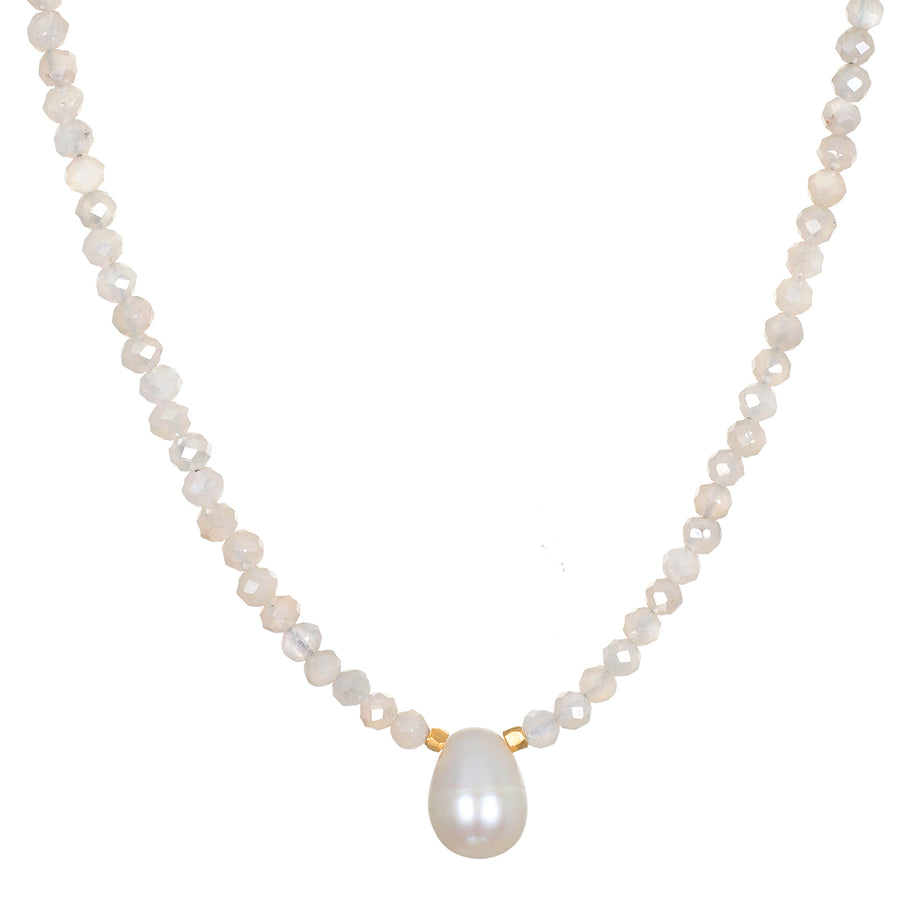 Moonstone Beaded Pearl Drop Necklace