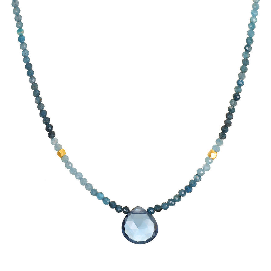 Sapphire Blue Topaz Pendant Beaded Choker Necklace