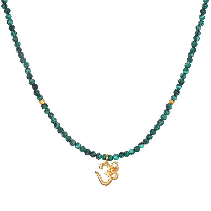 Malachite Beaded Om Pendant Necklace