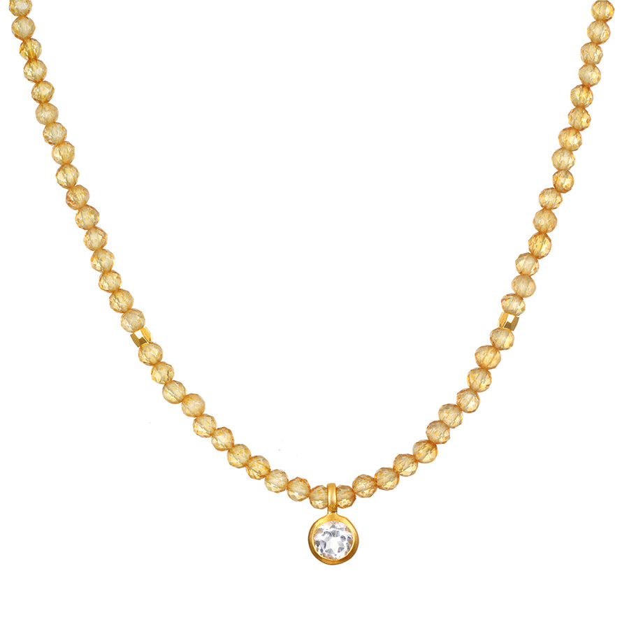 Citrine Beaded White Topaz Pendant Necklace