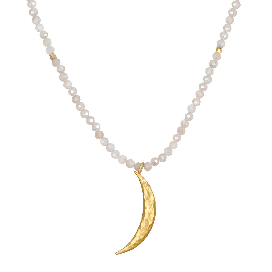 Moonstone Beaded Moon Pendant Necklace