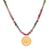 Tourmaline Evil Eye Coin Beaded Necklace