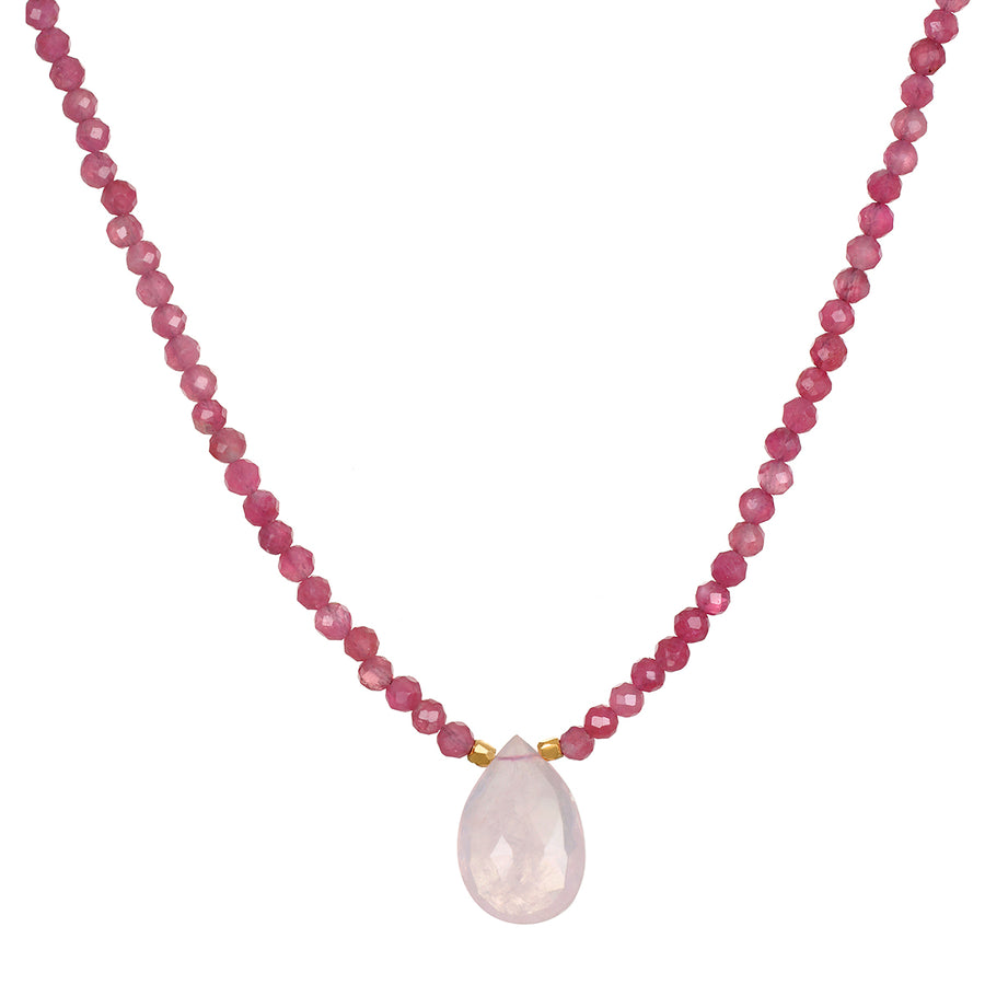 Pink Tourmaline and Rose Quartz Drop Beaded Necklace