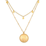 Intention of Guidance Necklace Set featuring a gold layered design with a circular pendant and delicate charms, embodying spiritual jewelry, meditation, and protection, perfect for yoga and meaningful manifestations.