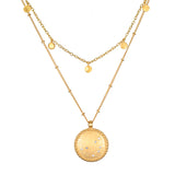 Intention of Guidance Necklace Set featuring a gold layered design with a circular pendant and delicate charms, embodying spiritual jewelry, meditation, and protection, perfect for yoga and meaningful manifestations.