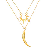 Intention of Inspiration Necklace Set featuring a delicate sun and crescent moon designs, symbolizing spiritual jewelry for meditation and meaningful manifestation. This elegant talisman is perfect for enhancing your yoga and protection practices by connecting with celestial energies.