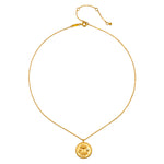 The Joyful Beginnings Necklace displayed against a soft backdrop, showcasing its stunning gold lotus pendant and adjustable chain, a meaningful addition to spiritual collections and practices like yoga and talisman energy.