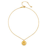 The Joyful Beginnings Necklace displayed against a soft backdrop, showcasing its stunning gold lotus pendant and adjustable chain, a meaningful addition to spiritual collections and practices like yoga and talisman energy.