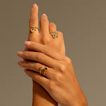 Collection of rings including the Inner Knowing Labradorite Pear Ring, illustrating spiritual jewelry perfect for meaningful expressions, meditation, and manifestation of intentions.