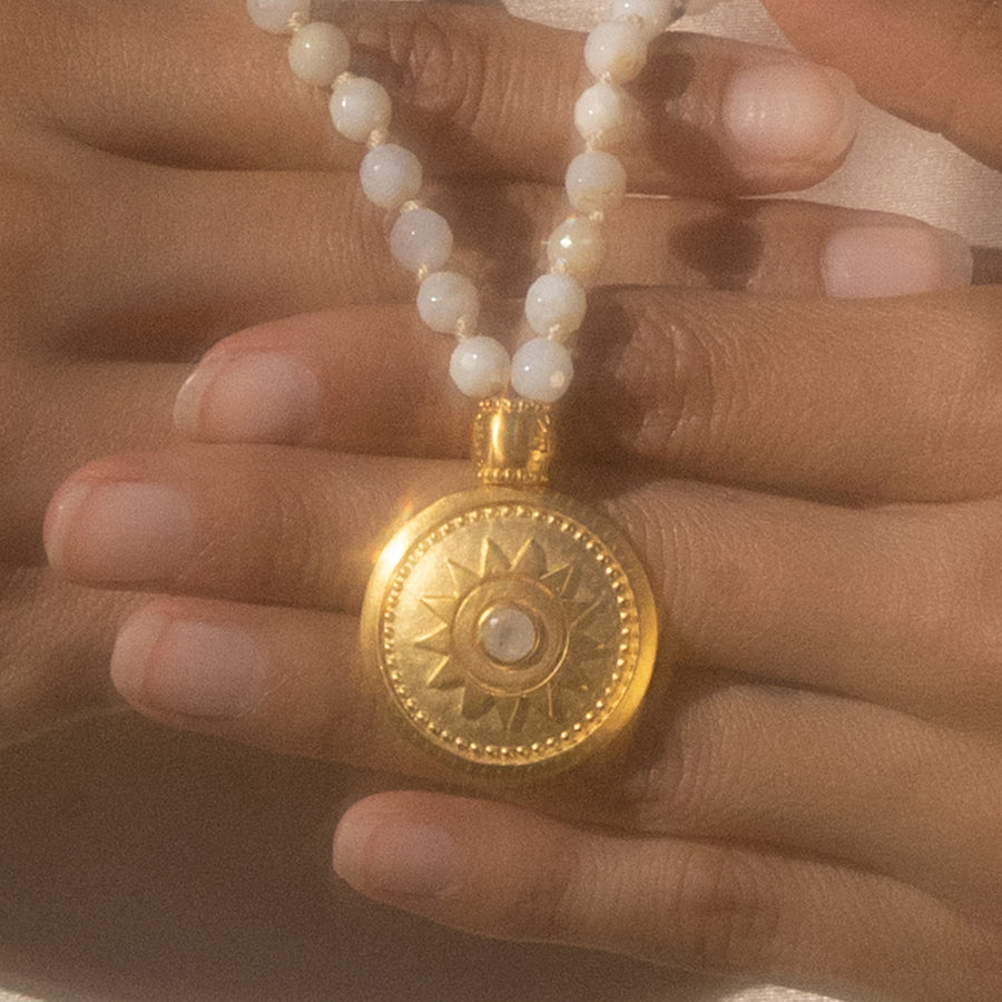 Tranquil Dawn White Opal Sun Mala