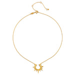 The Intention of Inspiration Necklace Set displayed elegantly with a golden starburst pendant on a fine chain. This piece represents spiritual jewelry designed for protective energies, perfect for those seeking deeper meaning and inspiration in meditation and yoga.