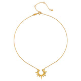 The Intention of Inspiration Necklace Set displayed elegantly with a golden starburst pendant on a fine chain. This piece represents spiritual jewelry designed for protective energies, perfect for those seeking deeper meaning and inspiration in meditation and yoga.