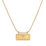 March Aquamarine Sunburst Birthstone Tablet Necklace elegantly displayed, featuring an 18kt gold plated tablet with a sunburst engraving and aquamarine accent. This piece embodies spiritual jewelry and serves as a meaningful talisman for meditation and manifestation, connecting to the energies of the sun and zodiac.