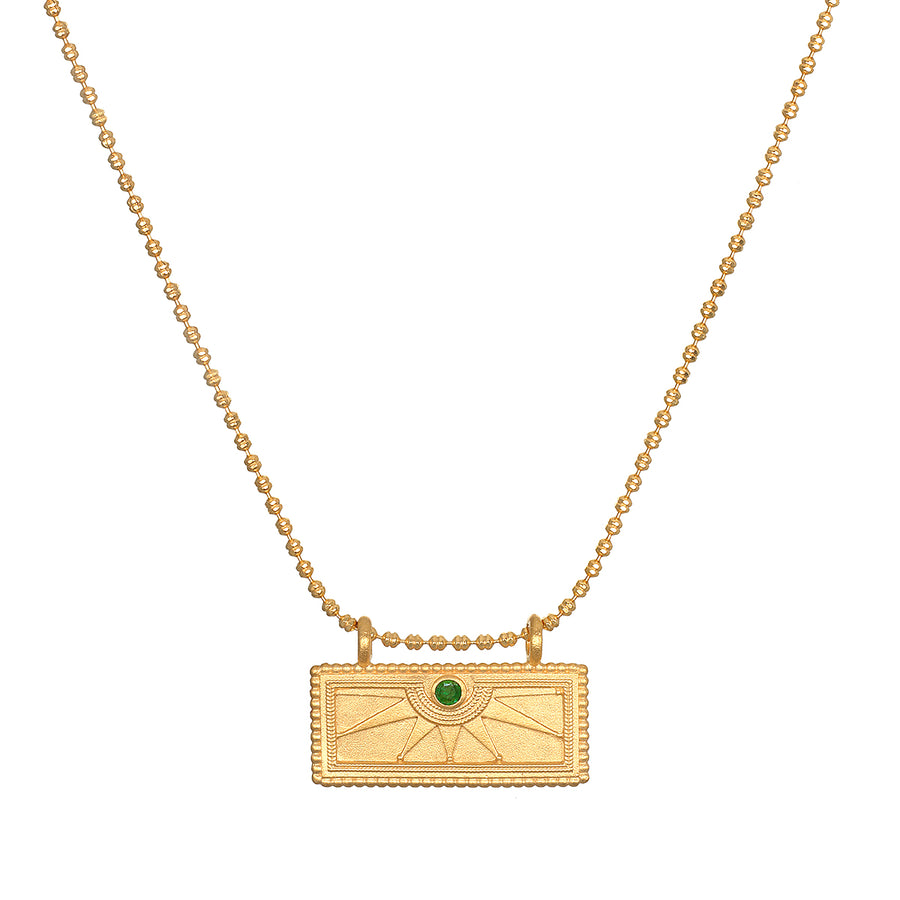 May Emerald Sunburst Birthstone Tablet Necklace
