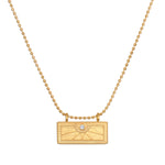 April White Topaz Sunburst Birthstone Tablet Necklace featuring a radiant sunburst design and white topaz, symbolizing individuality and creativity. This spiritual jewelry piece embodies the essence of meditation and serves as a meaningful talisman for protection and manifestation, perfect for yoga enthusiasts.