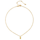 The Guiding Hand Mini Hamsa Necklace displayed against a plain background, highlighting its 18kt gold plated finish and labradorite stone, a beautiful piece of spiritual jewelry symbolizing protection and meditation.